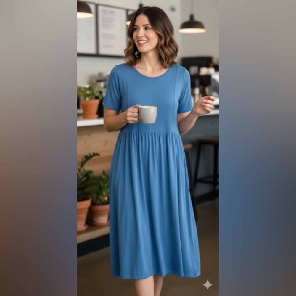 LOGO by Lori Goldstein Blue Midi Dress